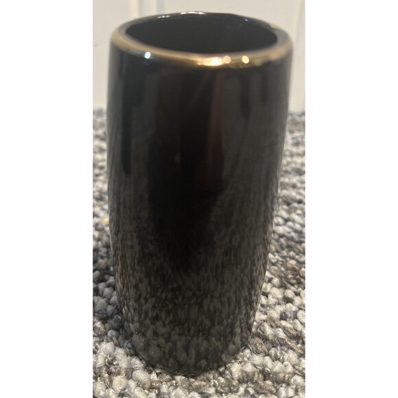 Set of 2 VTG Asian Black with Floral with Gold Trim Mini Vases Bud Vase Japan - Picture 3 of 14